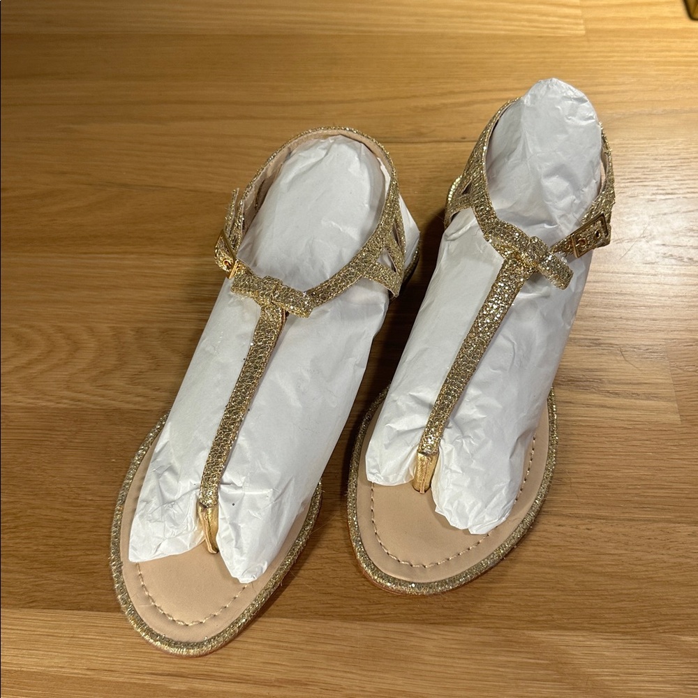 Kate Spade Glittering Gold T-strap Sandals